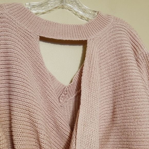 Shein Curve | Women's Baby Pink Wrap Cross Back Drop Shoulder Sweater (Size 0X) - Picture 10 of 12